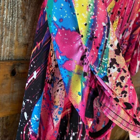 Mishca Sz S Fuschia Pink Paint Spattered Mesh Stretch Contemporary Swim Cover - Picture 5 of 8